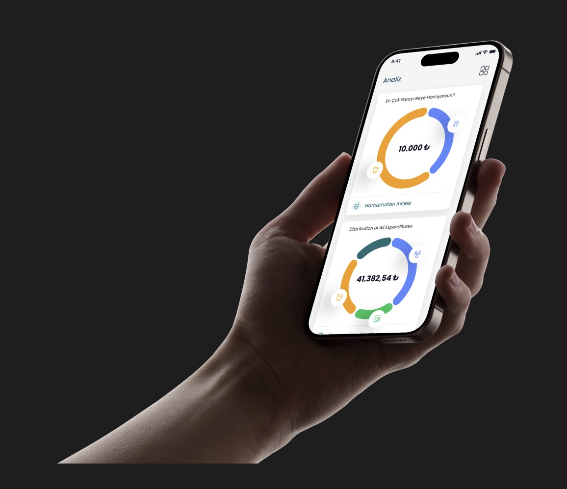 Elde tutulan telefonda MoneyMind harcama analizi ekranı